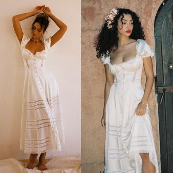 House of CB Eviana Ivory Real Silk Lace Puff Sleeve Maxi Dress - Picture 15 of 17